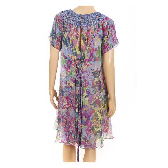 TRACY REESE NWT Periwinkle Trailing Floral Crochet Trim Tie Back Dress - Picture 4 of 9